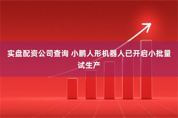 实盘配资公司查询 小鹏人形机器人已开启小批量试生产